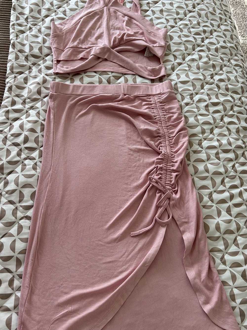 SHEIN Dusty Rose Ruched-Side Midi Skirt